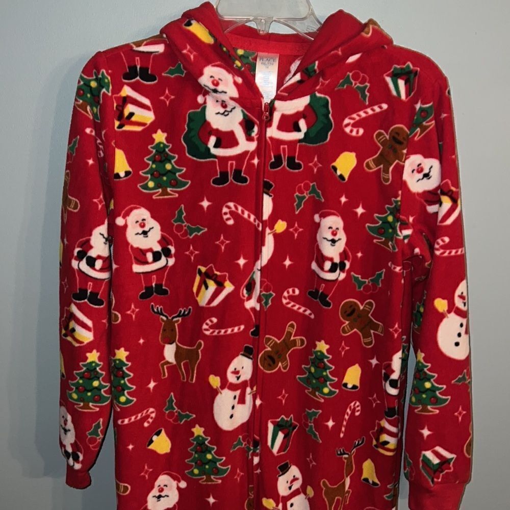 Girl”s size 16 Christmas holiday one piece hoodie cozy comfy pajamas - Picture 2 of 11